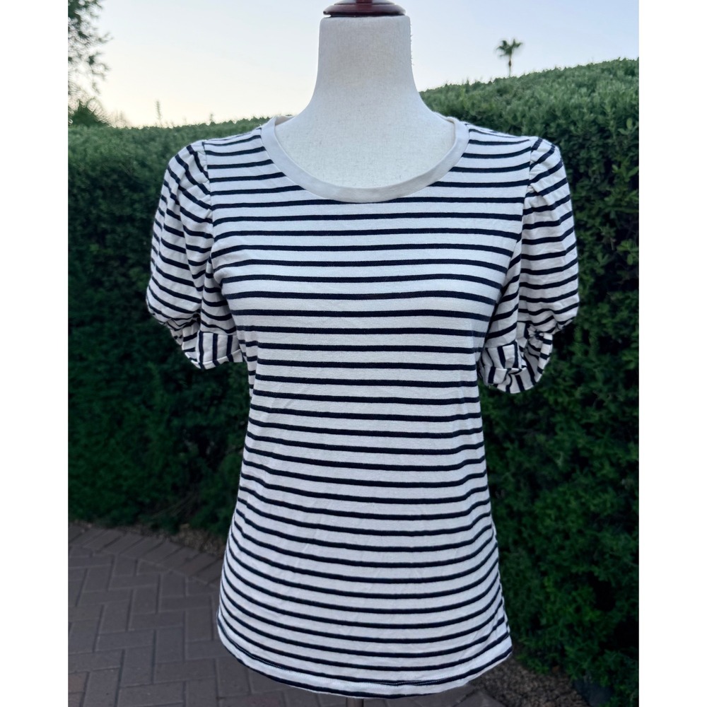 Pomander Place Striped Puff Short Sleeve Tee Top Navy White Medium M Y23139T